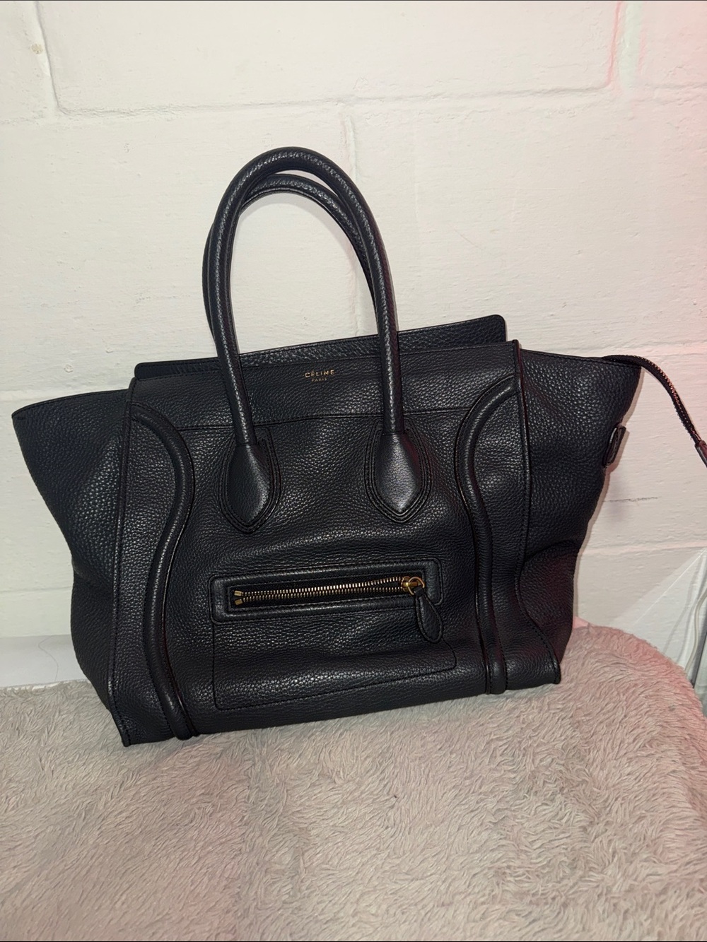 Celine grey Lamb skin Tote with Gold Zip Detail